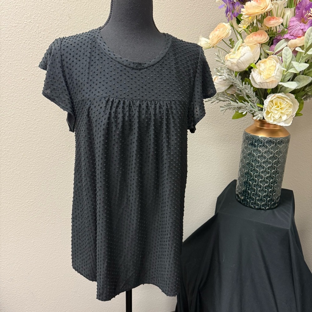 Black Swiss Dot Babydoll Top Acting Pro XL | Textured Short Sleeve Tee